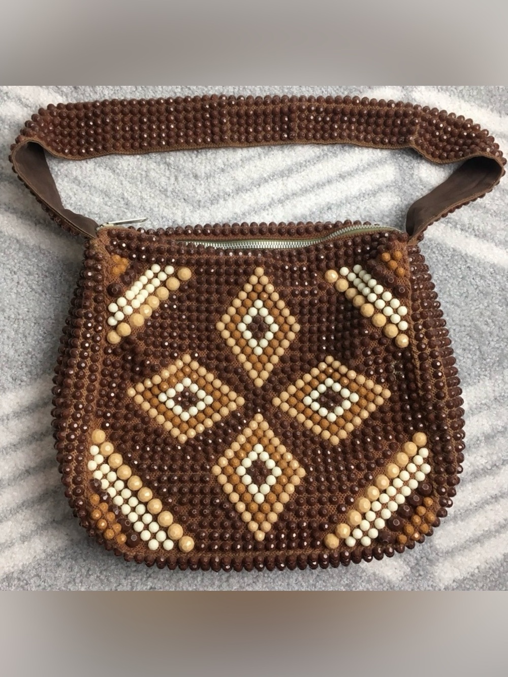 WALBORG 70s VTG Multi Faceted Light Reflecting Beaded Geometric Shoulder Handbag